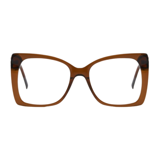 Brown eyeglasses on a white background